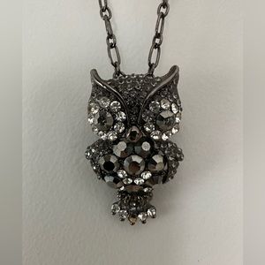 Owl Rhinestone Necklace pendant pin with chain